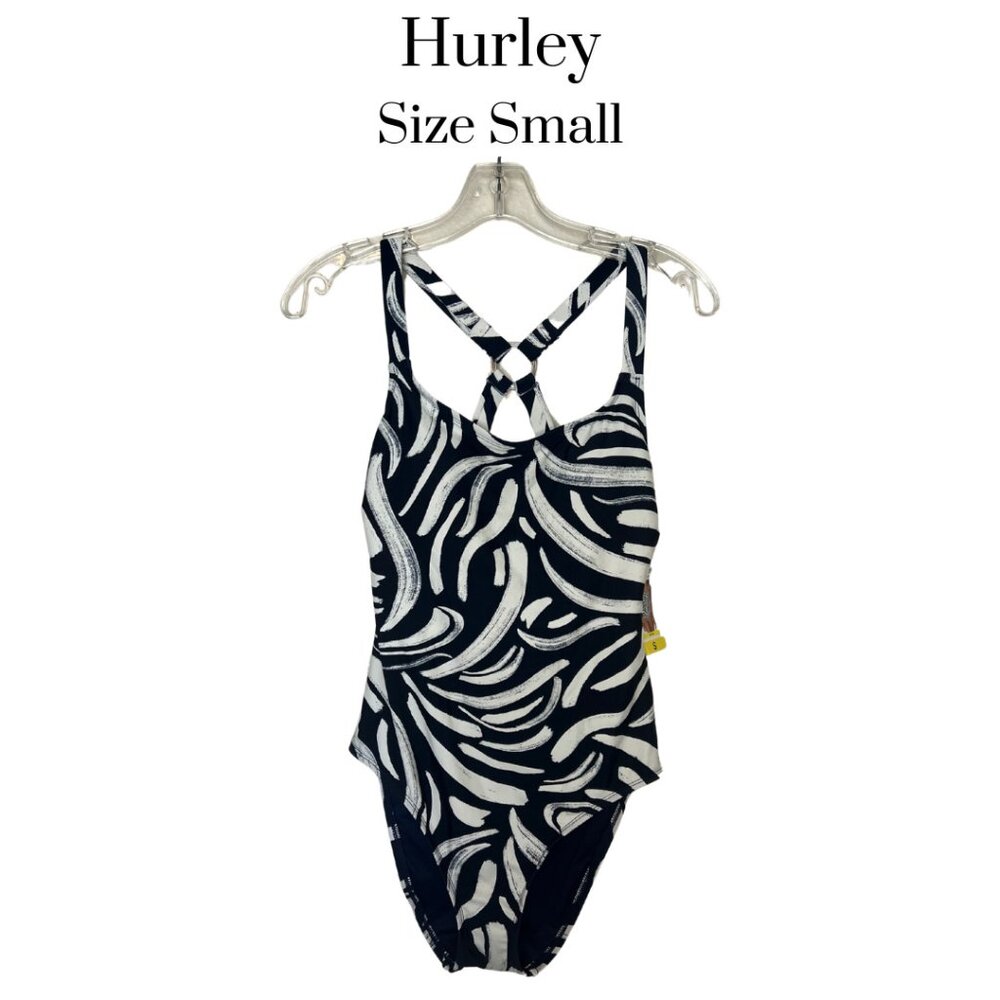 NWT Hurley one piece swimsuit padded bra adjustable straps Navy blue &  white SM